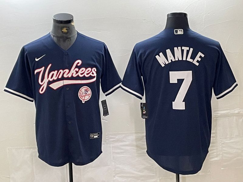 Men New York Yankees #7 Mantle Dark blue Second generation joint name Nike 2024 MLB Jersey style 4